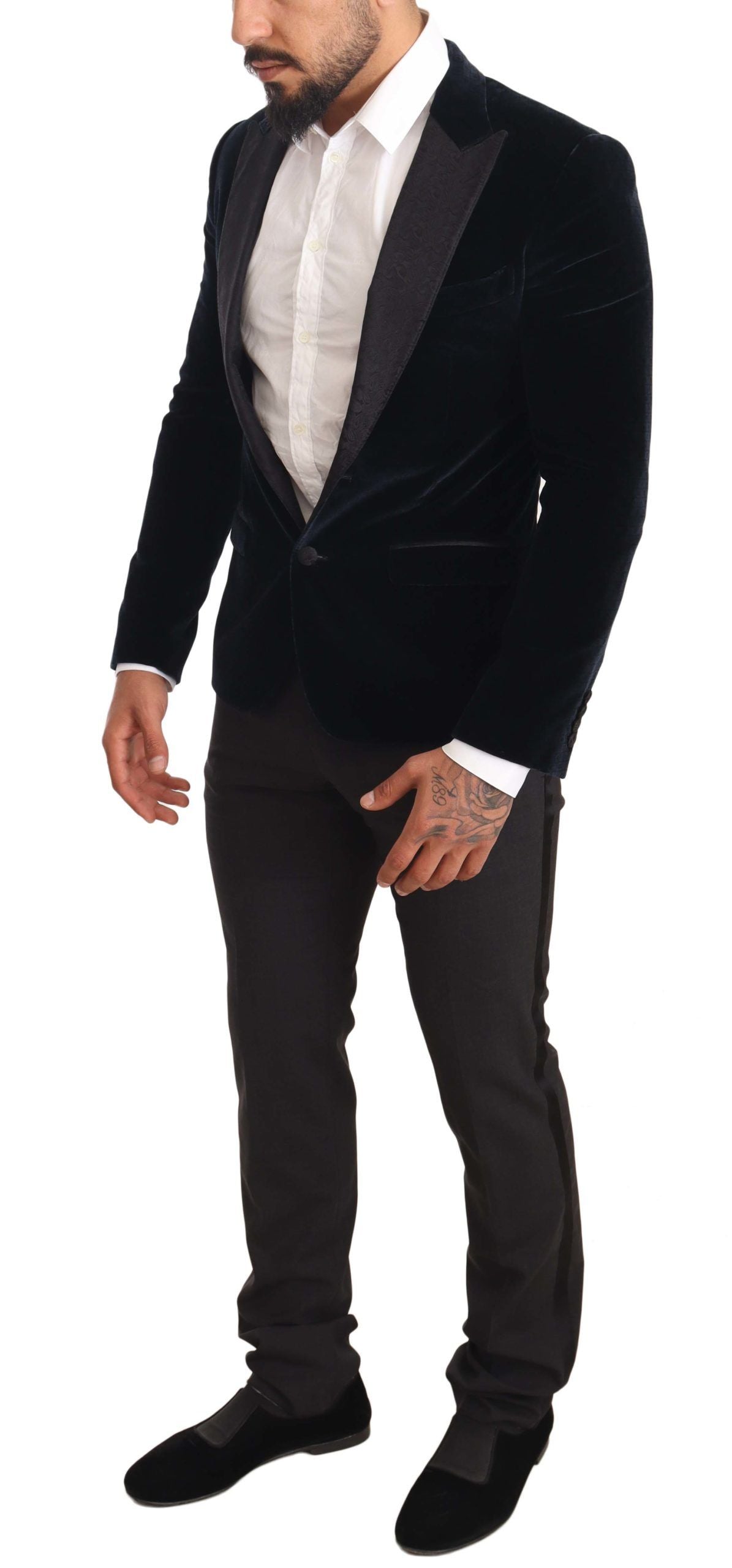 Elegant Two-Piece Velvet Suit in Blue - ventzia