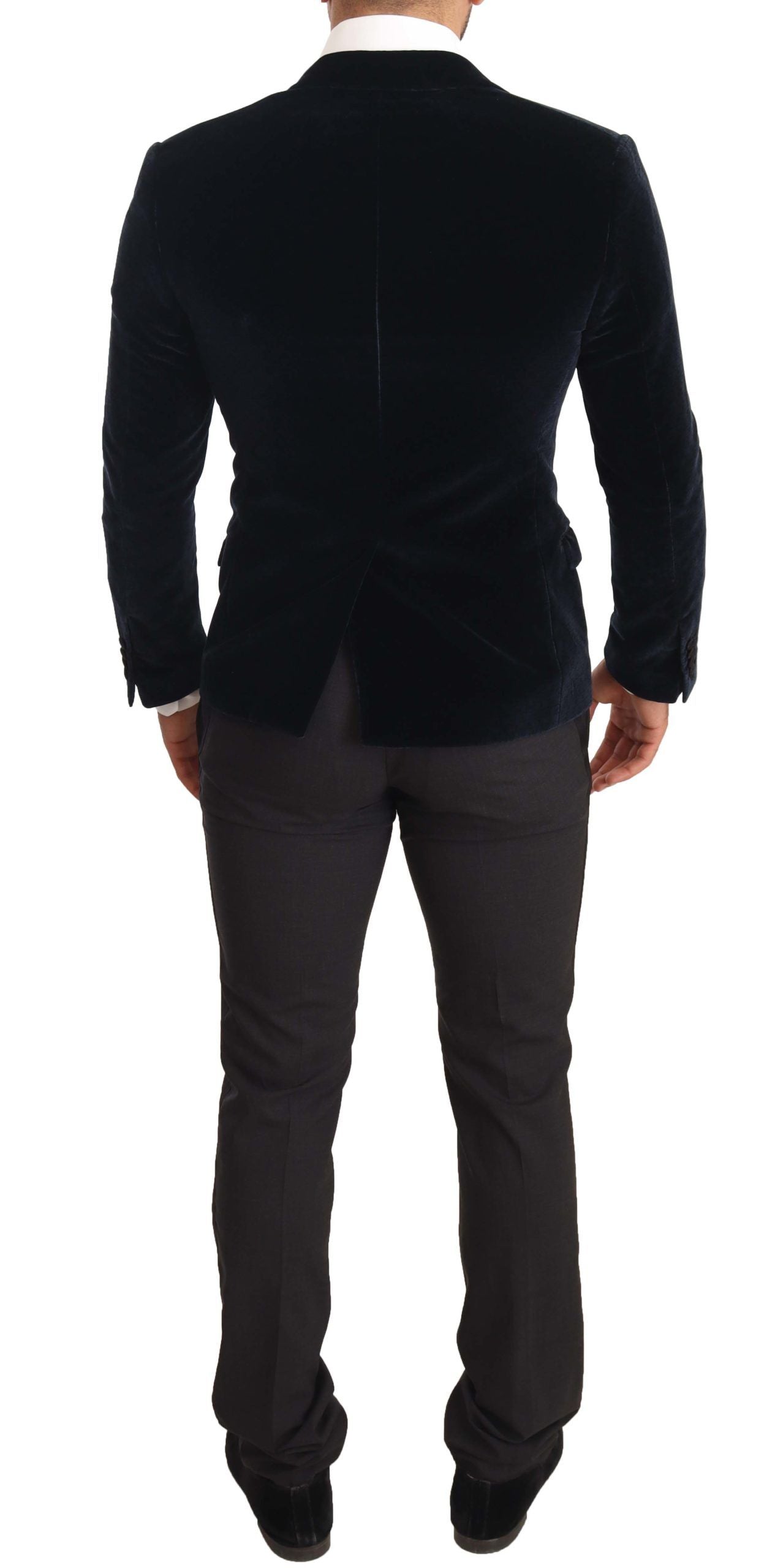 Elegant Two-Piece Velvet Suit in Blue - ventzia