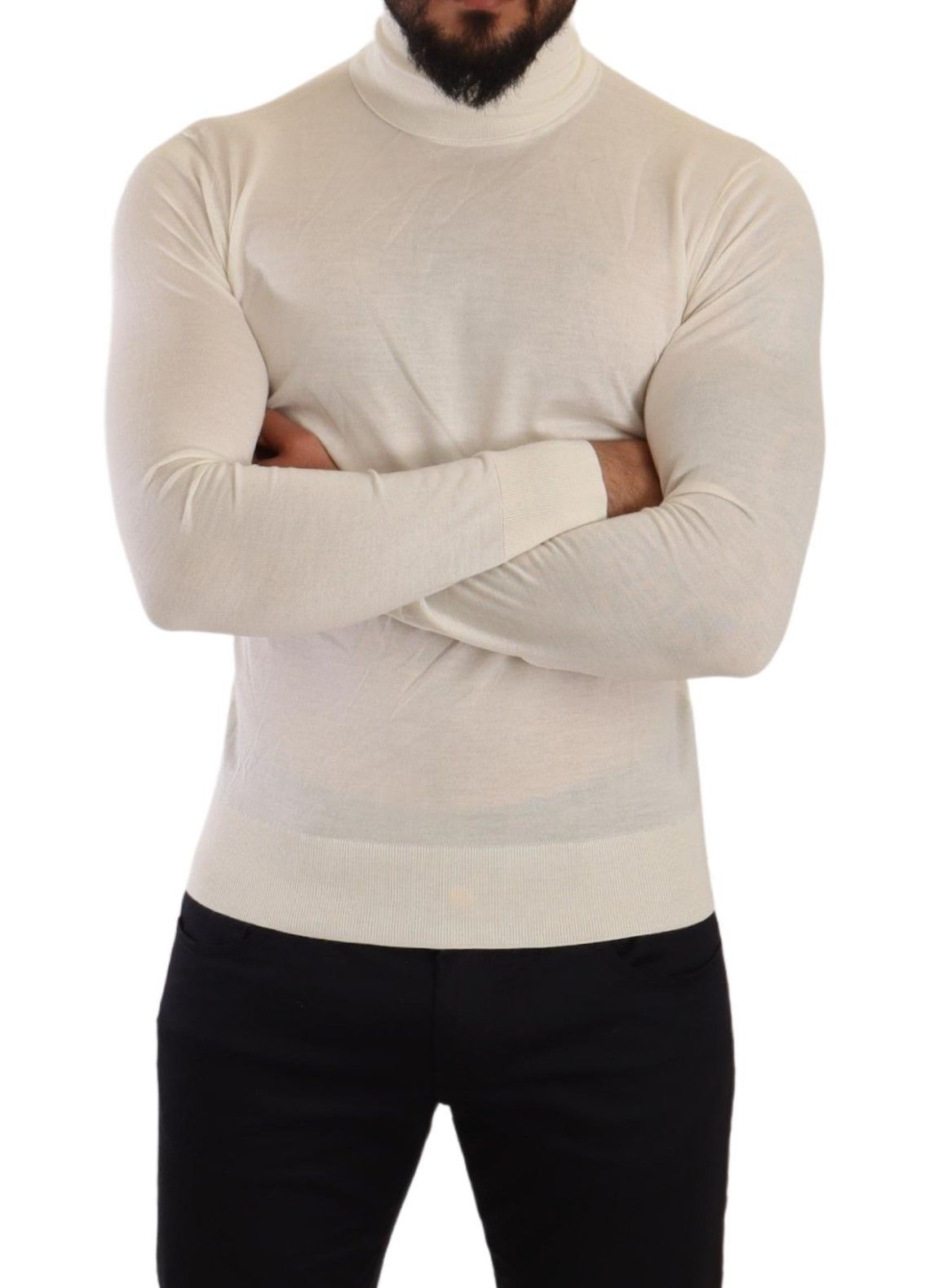 Ivory Cashmere-Silk Blend Turtleneck Sweater - ventzia