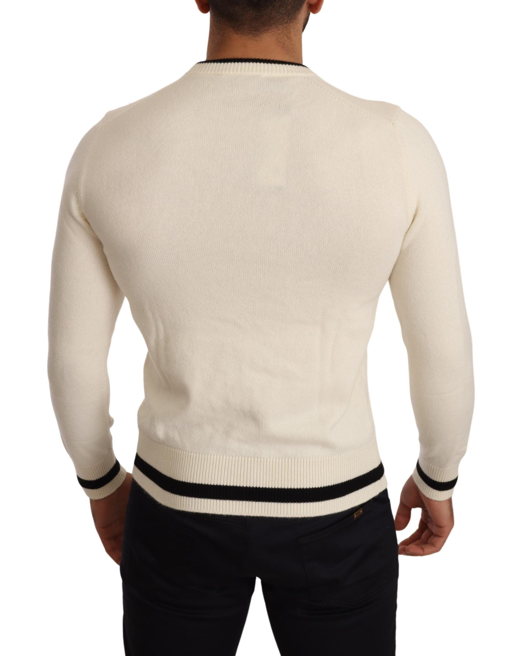 Elegant Snow-White Heraldic Cashmere Sweater - ventzia