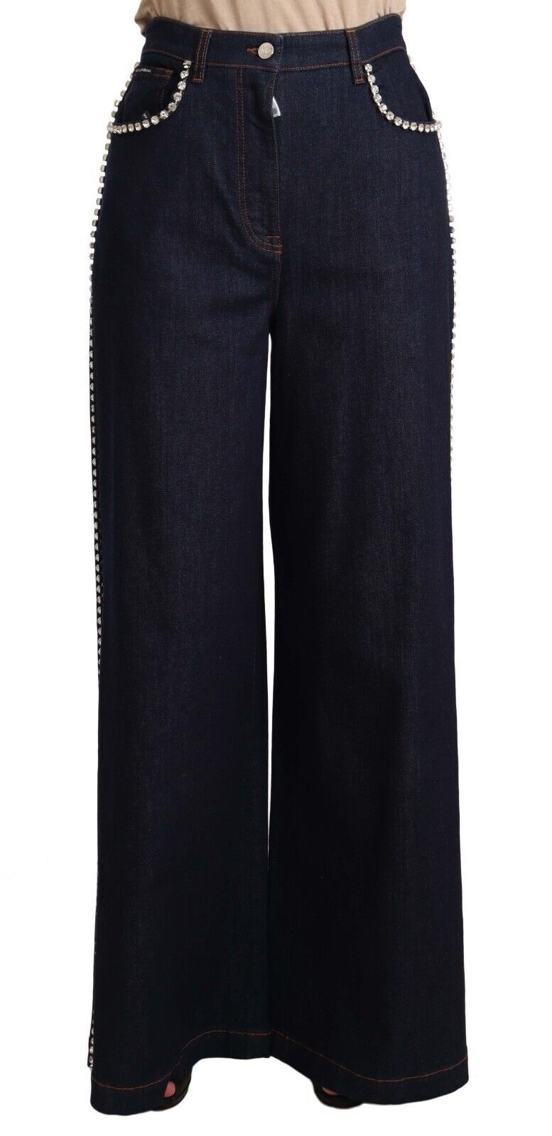 Elegant Dark Blue Flare Denim Jeans - ventzia