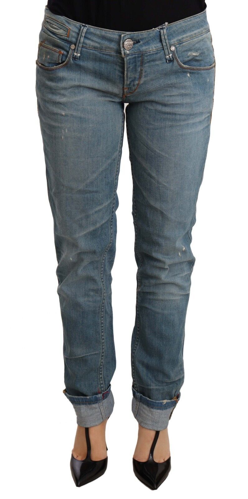 Chic Washed Cotton Denim with Folded Hem - ventzia
