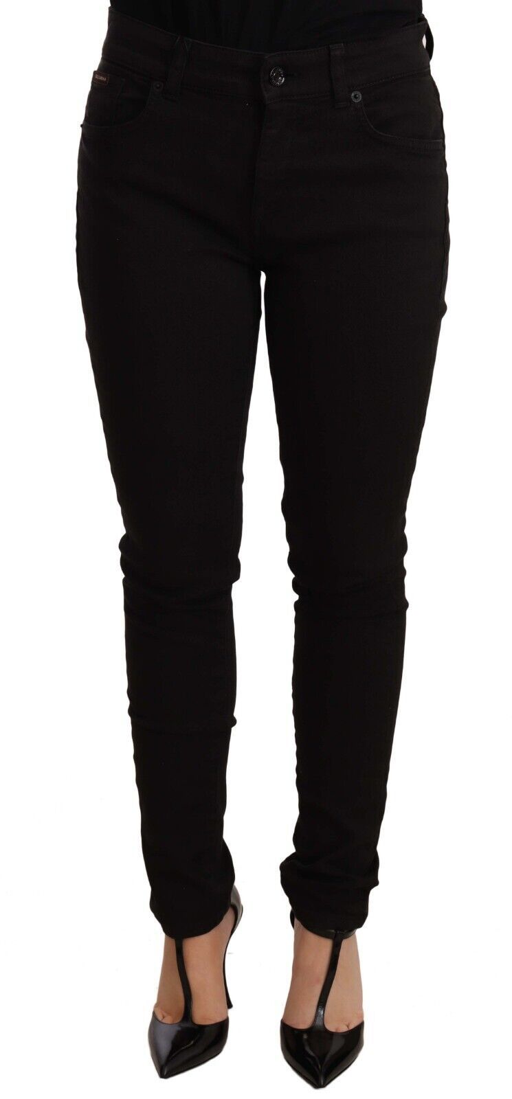 Chic Black Mid-Waist Skinny Denim Jeans - ventzia
