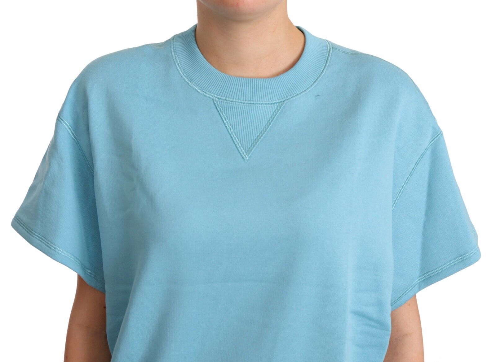 Elegant Blue Crew Neck Cotton Top - ventzia