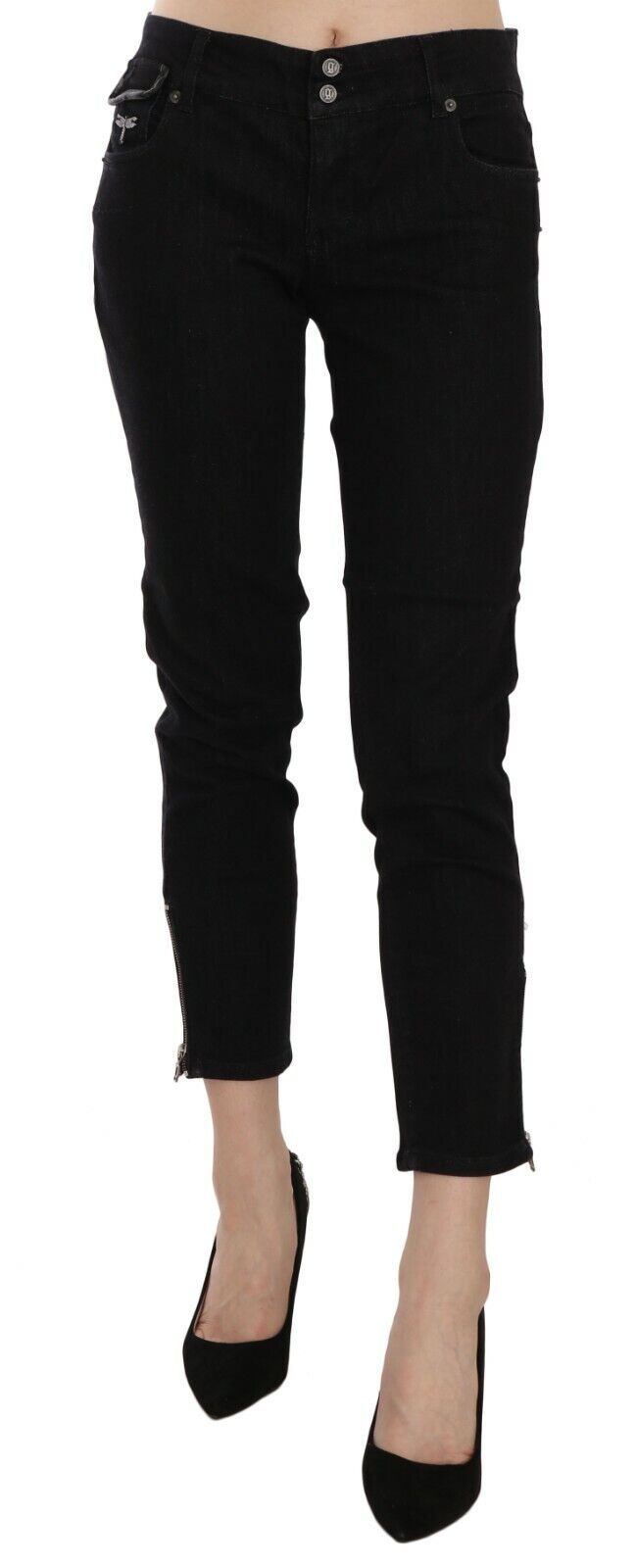 Chic Black Mid Waist Slim Cropped Jeans - ventzia