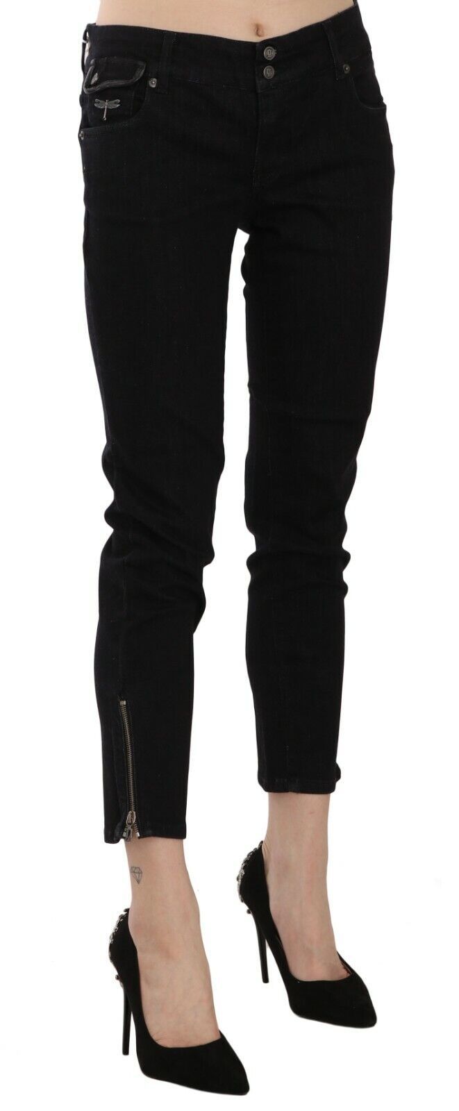 Chic Black Mid Waist Slim Cropped Jeans - ventzia