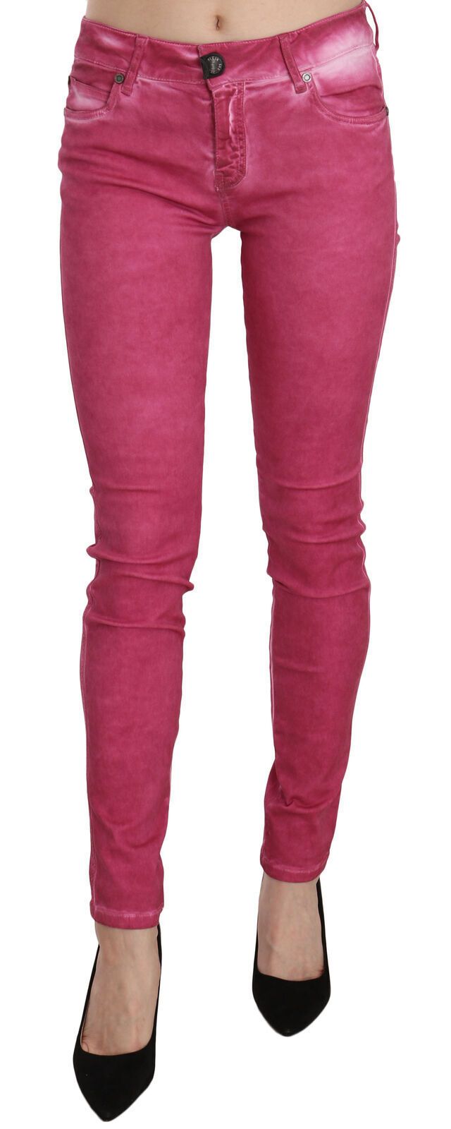 Chic Pink Mid Waist Skinny Pants - ventzia