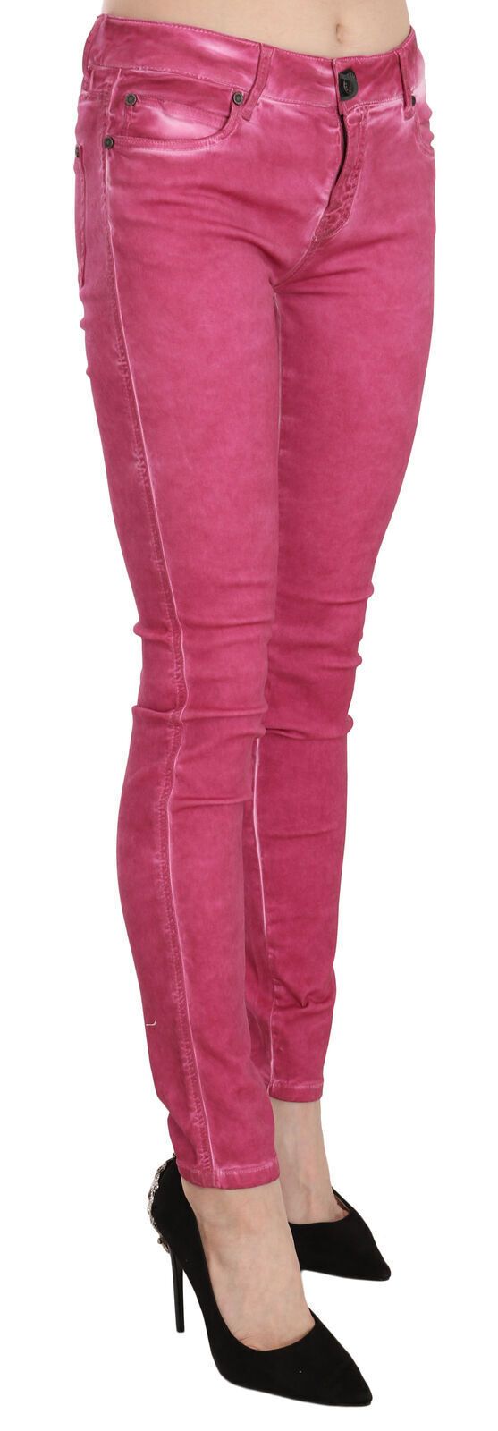 Chic Pink Mid Waist Skinny Pants - ventzia