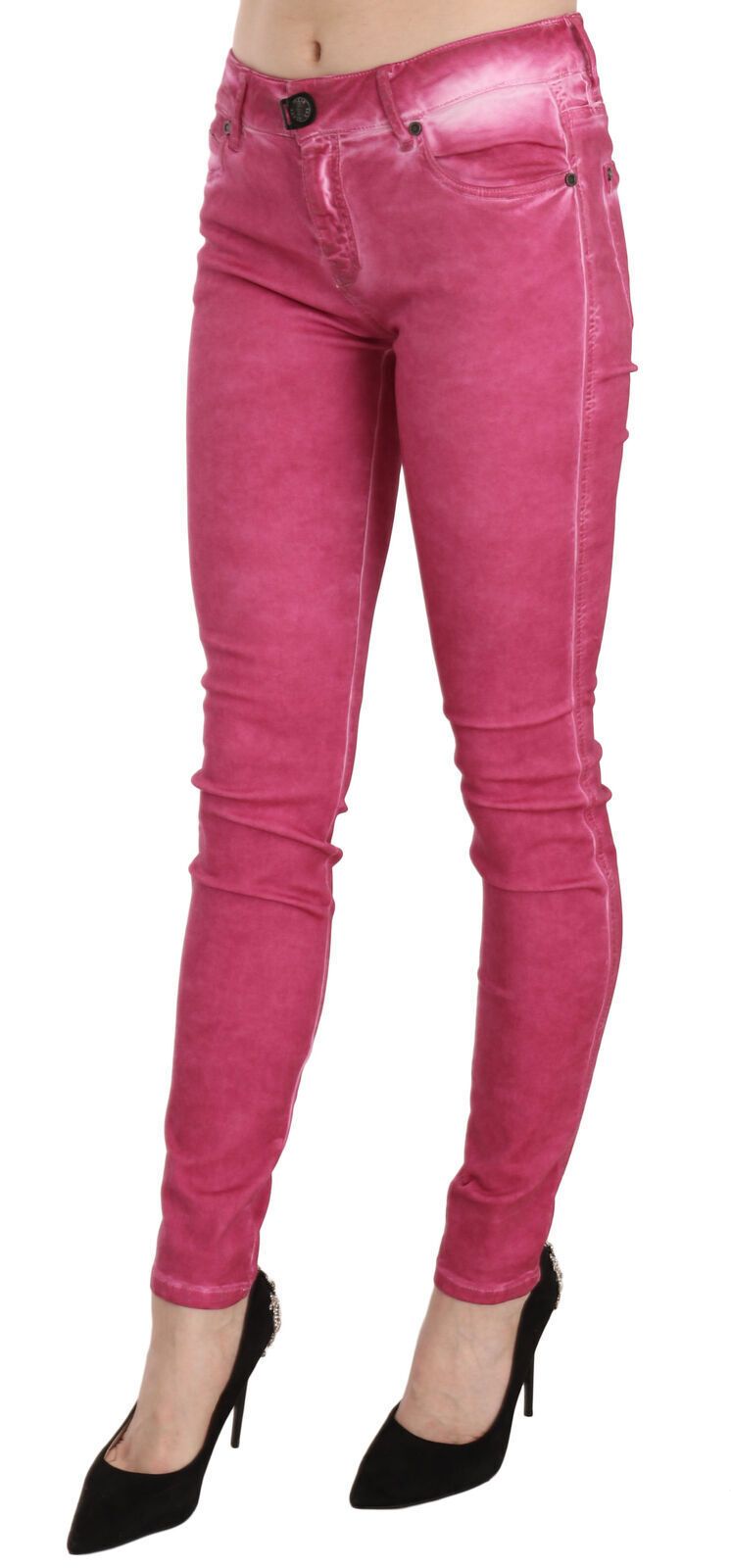 Chic Pink Mid Waist Skinny Pants - ventzia