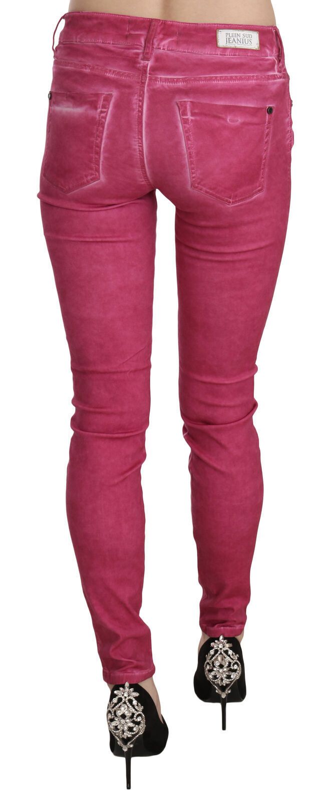 Chic Pink Mid Waist Skinny Pants - ventzia