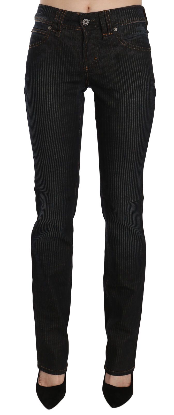 Elegant Black Slim Fit Corduroy Jeans - ventzia
