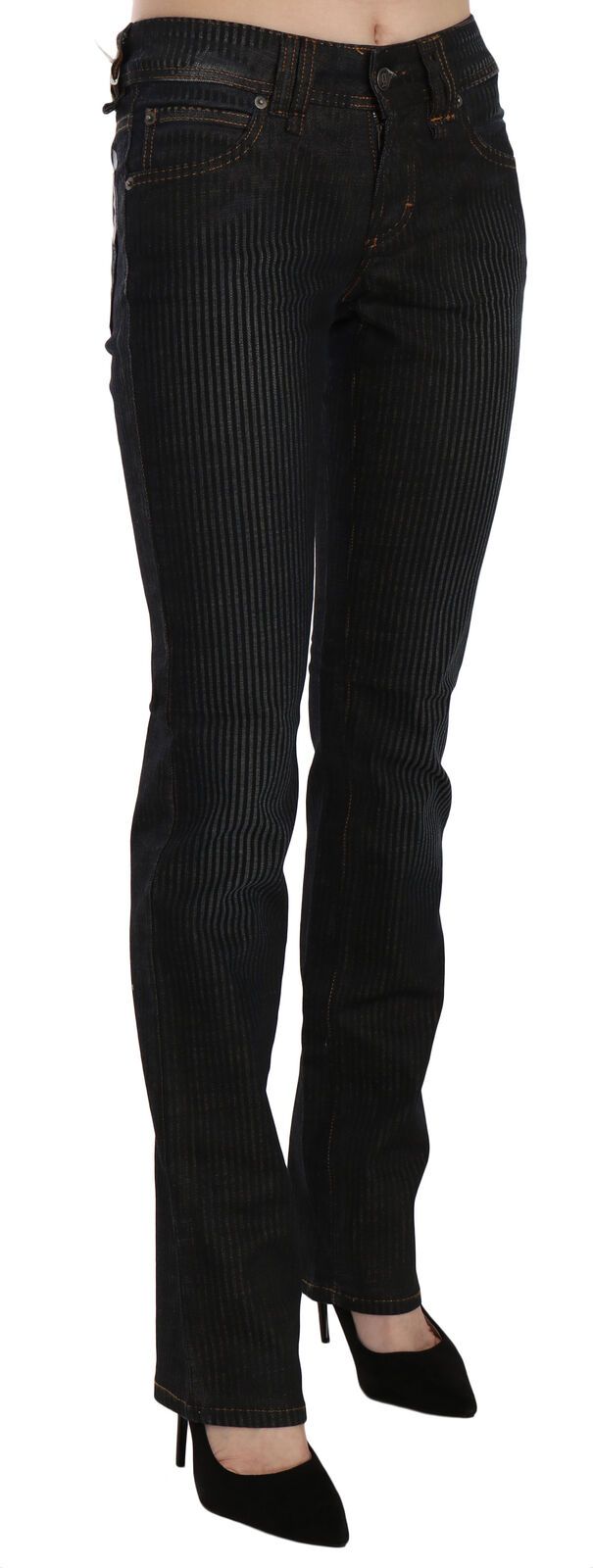 Elegant Black Slim Fit Corduroy Jeans - ventzia