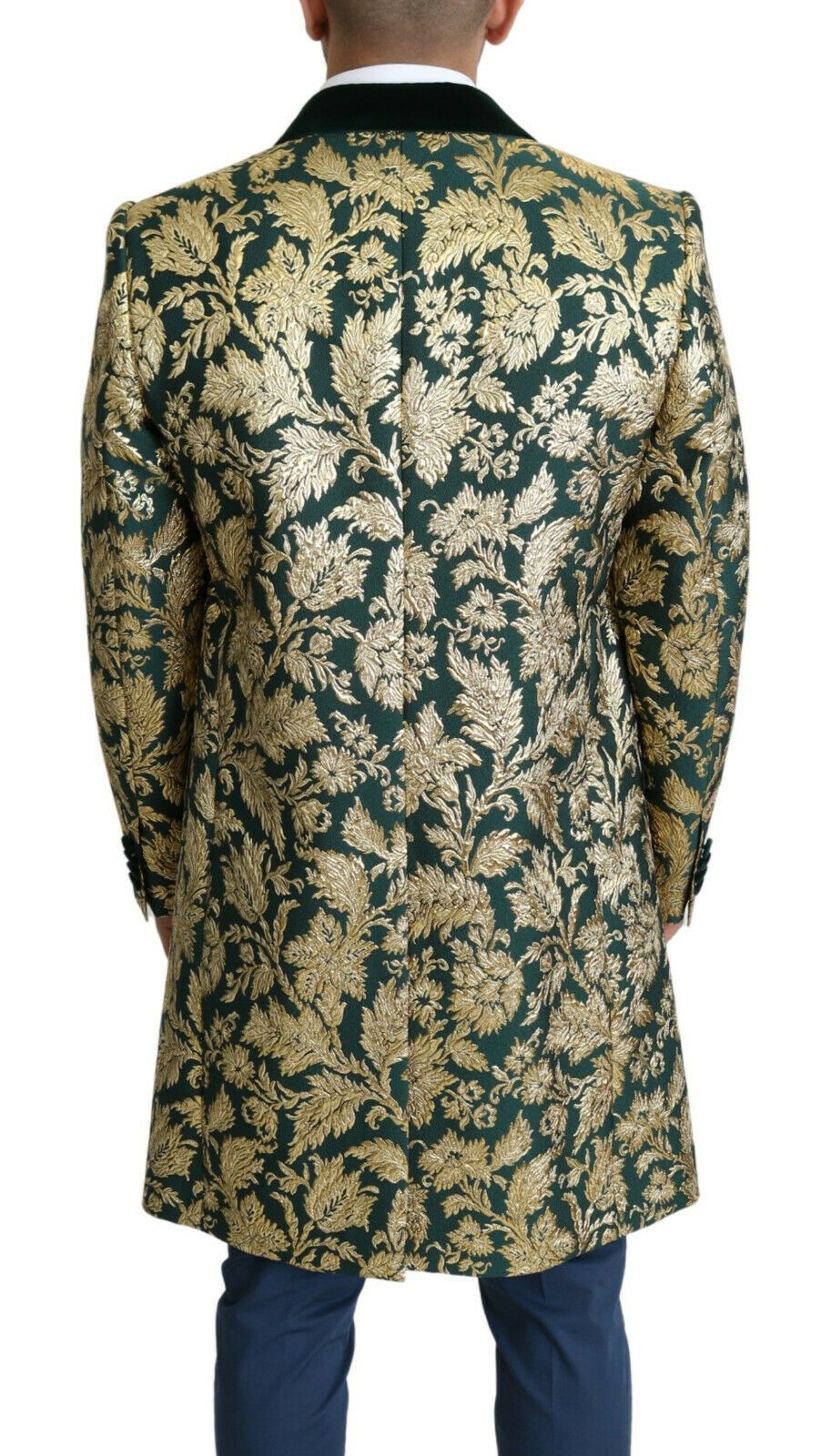 DOLCE & GABBANA Jacket SICILIA Green Gold Jacquard Long Coat - ventzia