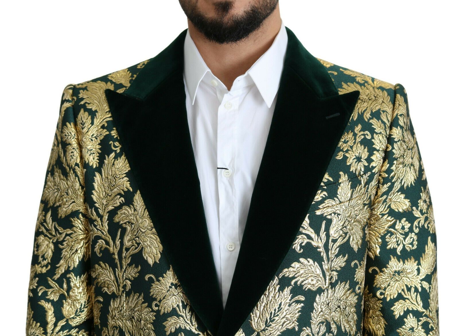 DOLCE & GABBANA Jacket SICILIA Green Gold Jacquard Long Coat - ventzia