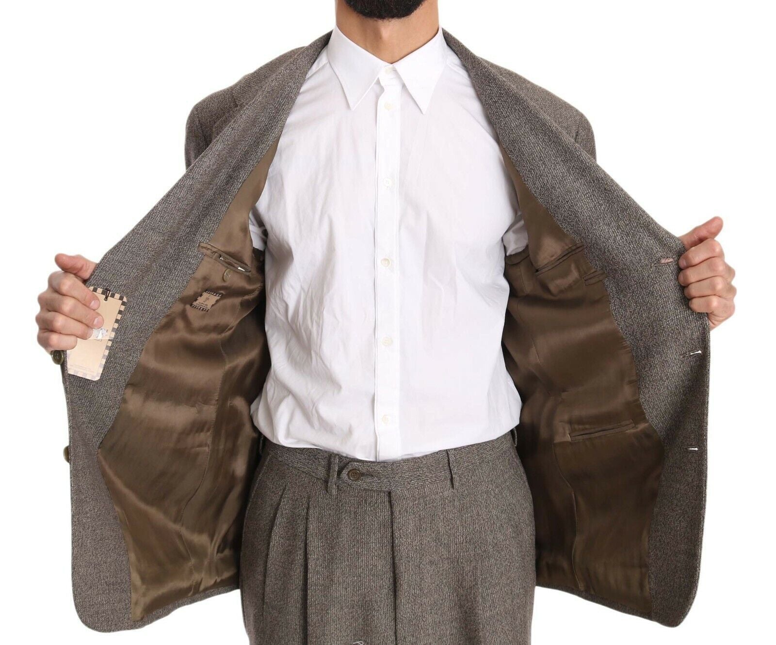 Elegant Light Brown Wool Men's Suit - ventzia