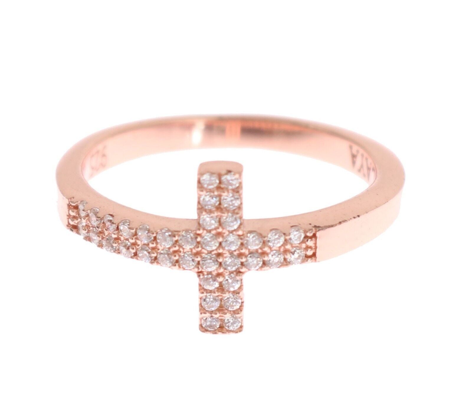 Pink Gold 925 Silver Womens Cross CZ Ring - ventzia