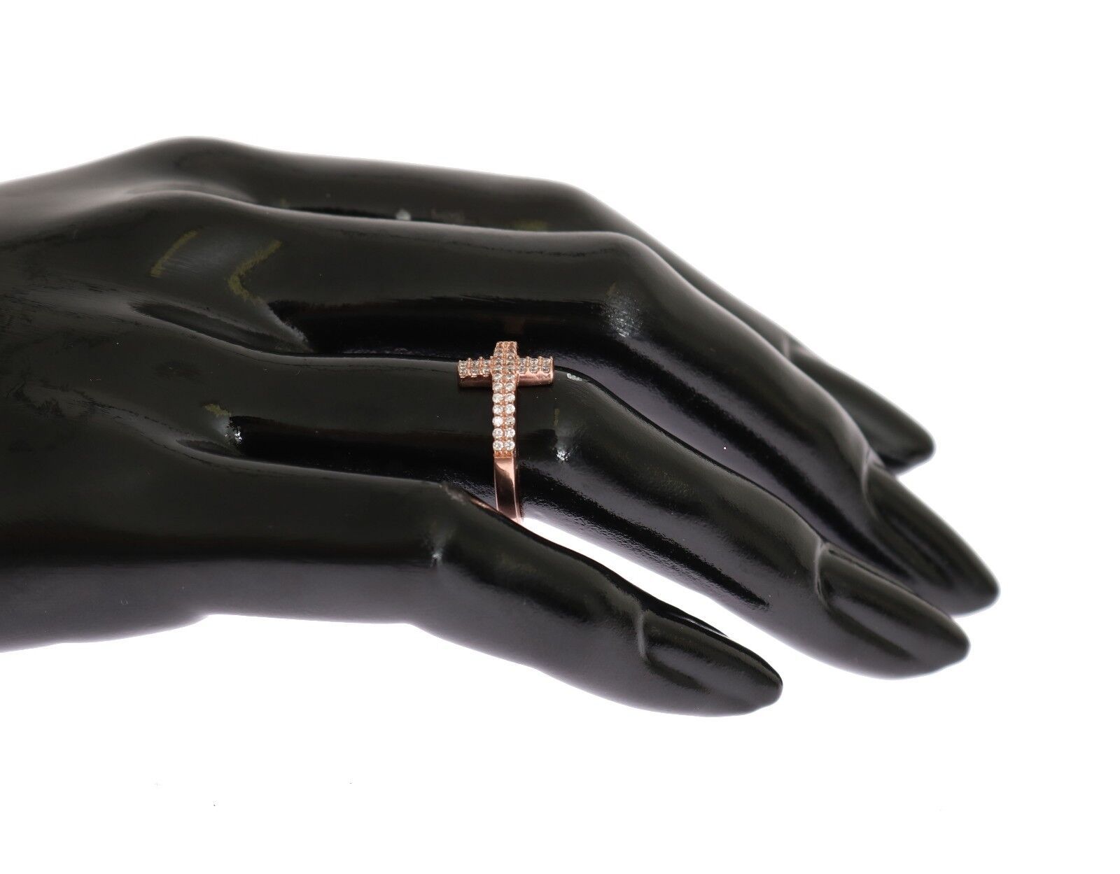 Pink Gold 925 Silver Womens Cross CZ Ring - ventzia