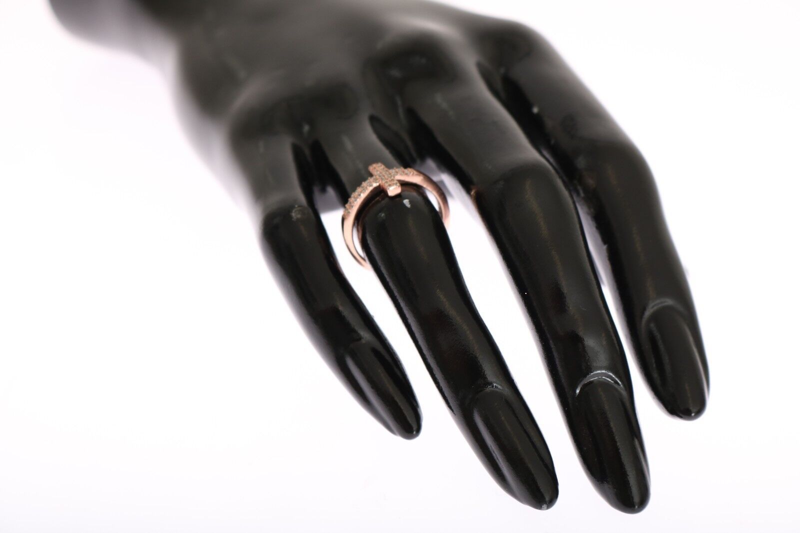 Pink Gold 925 Silver Womens Cross CZ Ring - ventzia