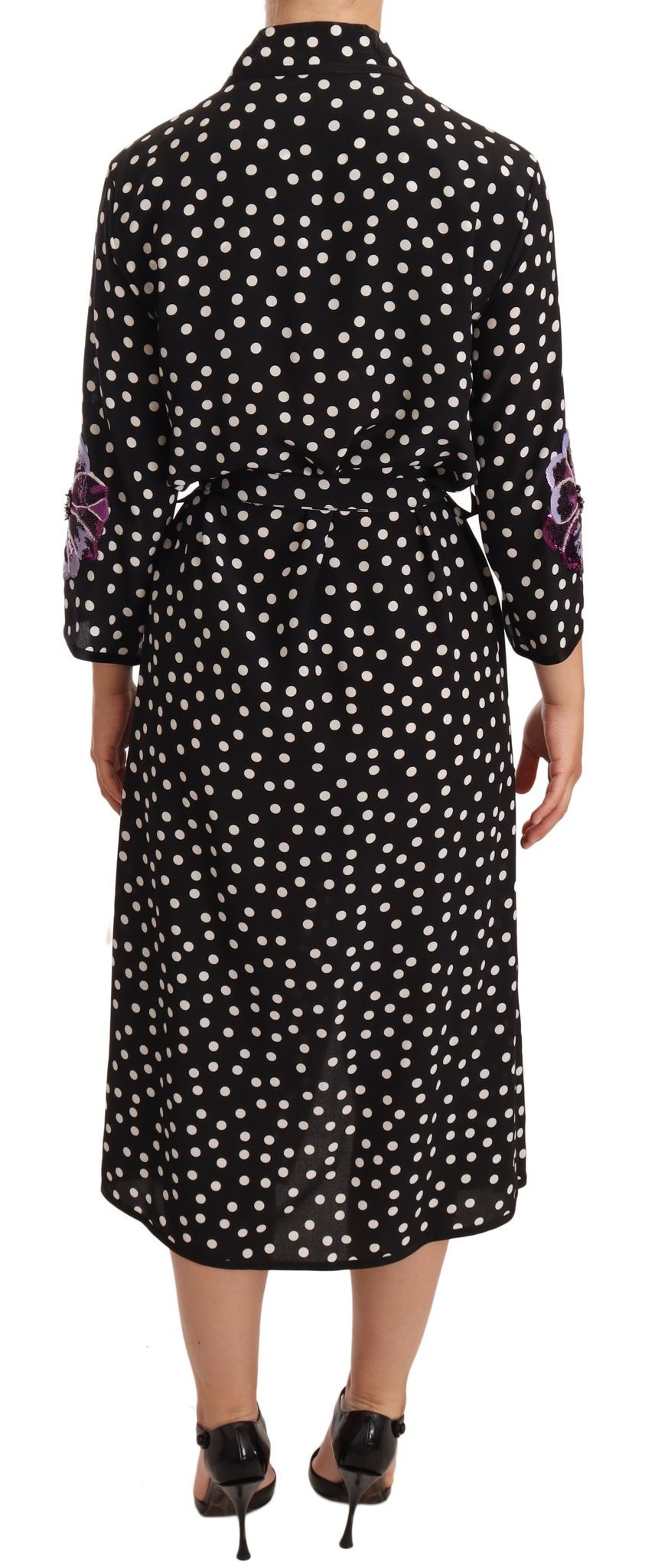 Elegant Silk Polka Dot Sequin Midi Dress - ventzia