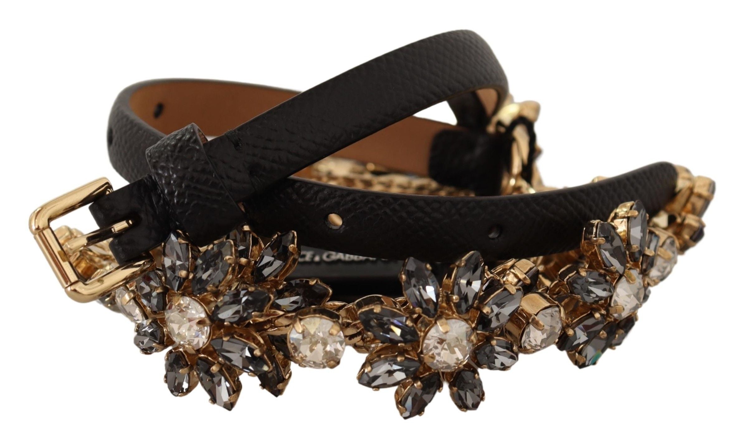Elegant Crystal Daisy Chain Leather Belt - ventzia
