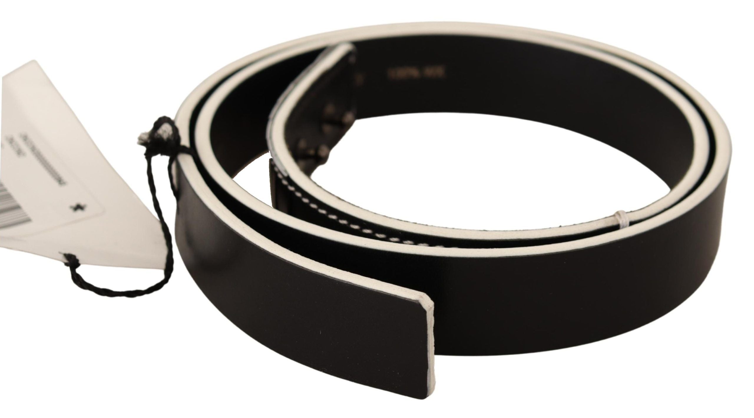 Chic Black Leather Fashion Belt with White Accents - ventzia