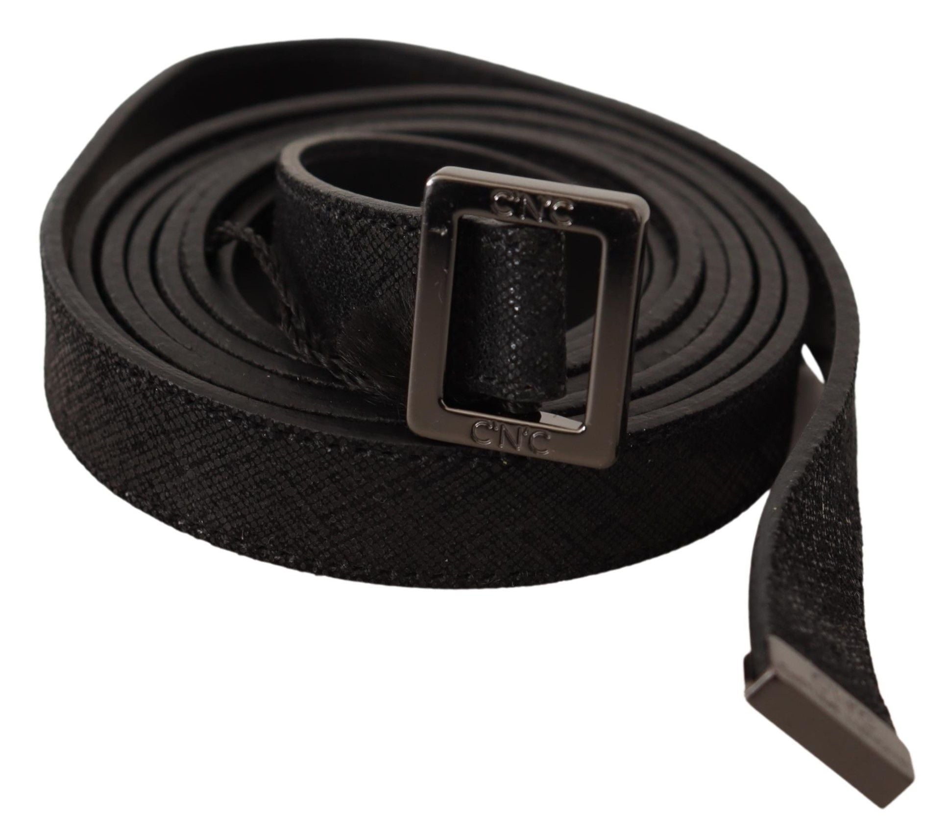 Chic Black Leather Fashion Belt with Metal Buckle - ventzia