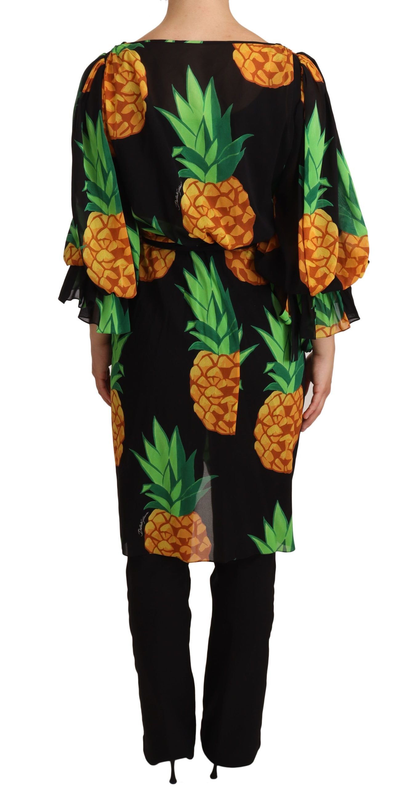 Vibrant Pineapple Draped Wrap Dress - ventzia