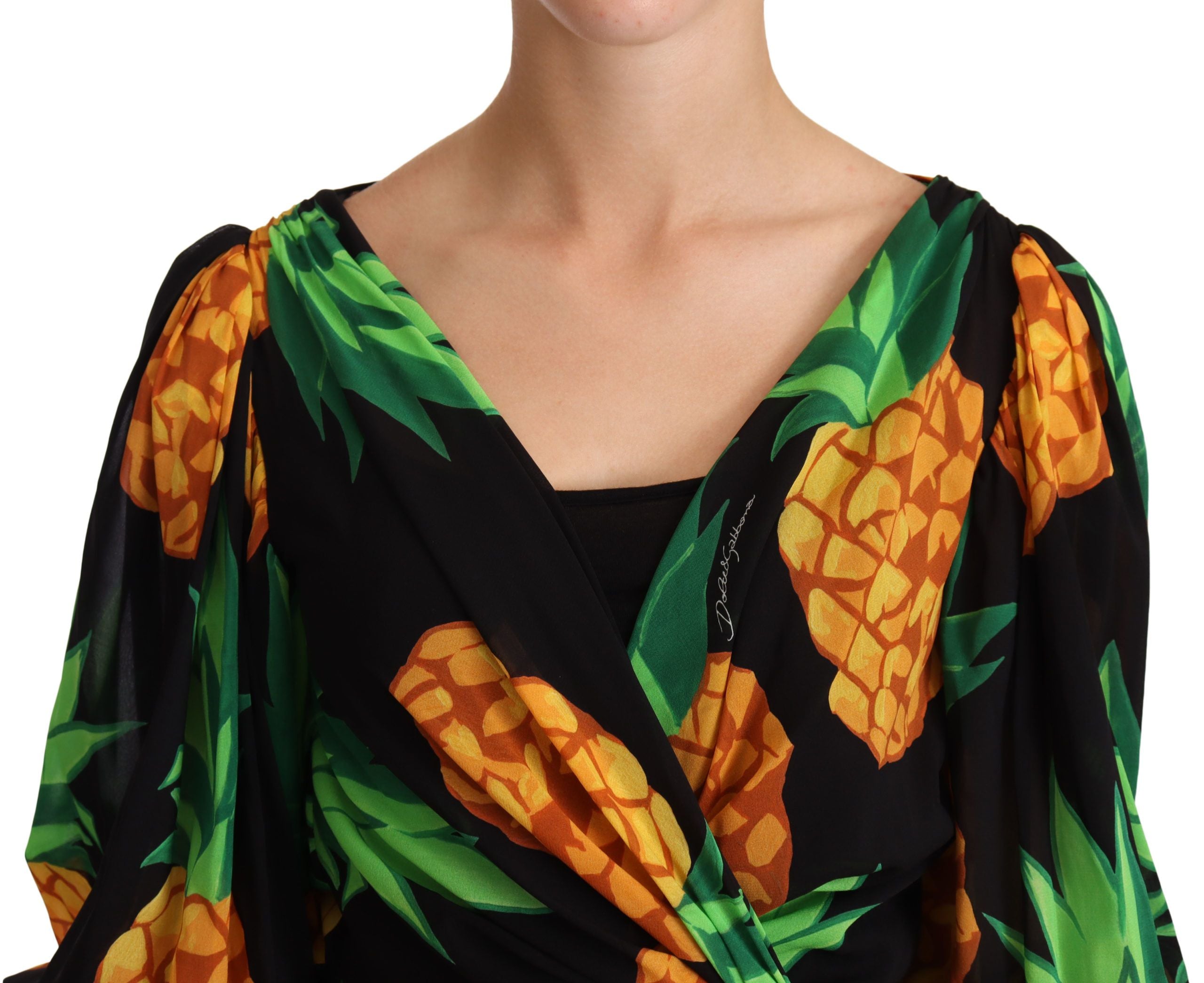 Vibrant Pineapple Draped Wrap Dress - ventzia