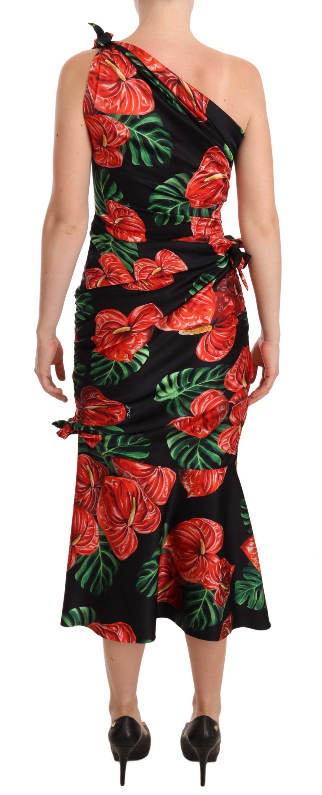 Elegant Floral Silk Draped Dress - ventzia