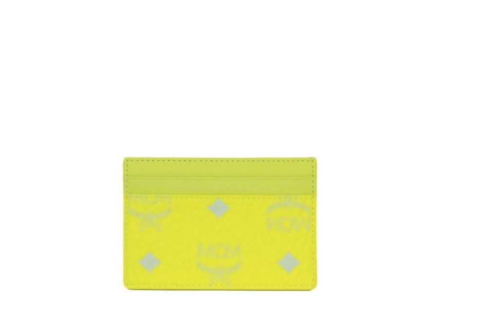 Spectrum Diamond Mini Neon Yellow Visetos Leather Card Case Holder Wallet - ventzia