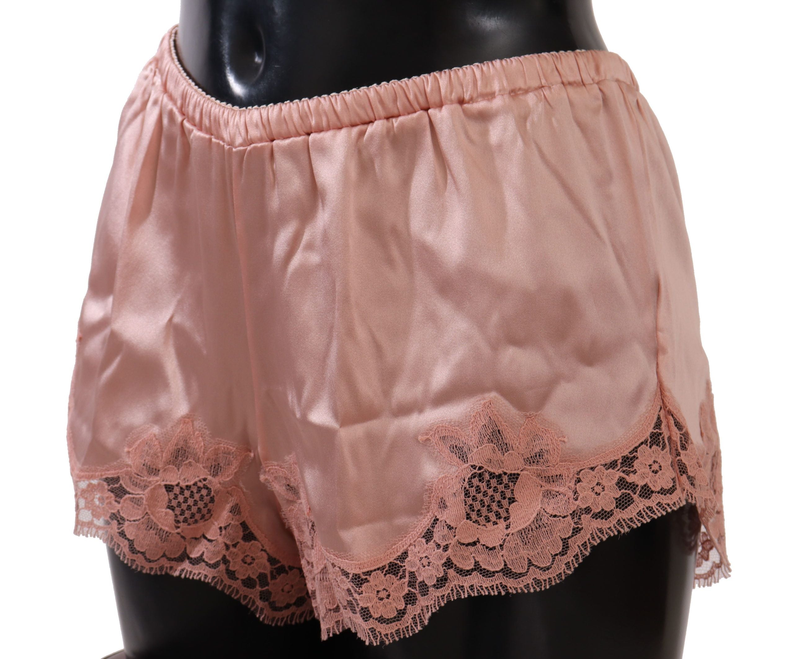 Elegant Powder Pink Silk Lace Lingerie Shorts - ventzia