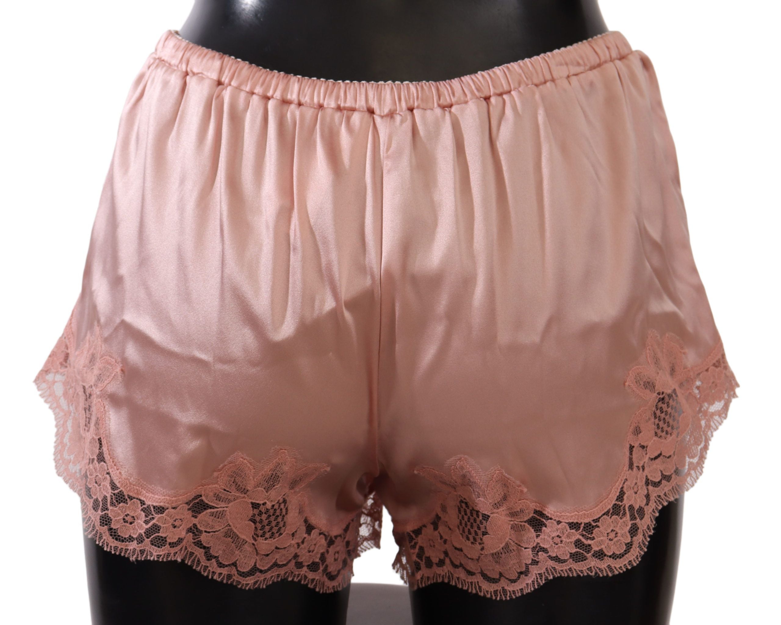 Elegant Powder Pink Silk Lace Lingerie Shorts - ventzia