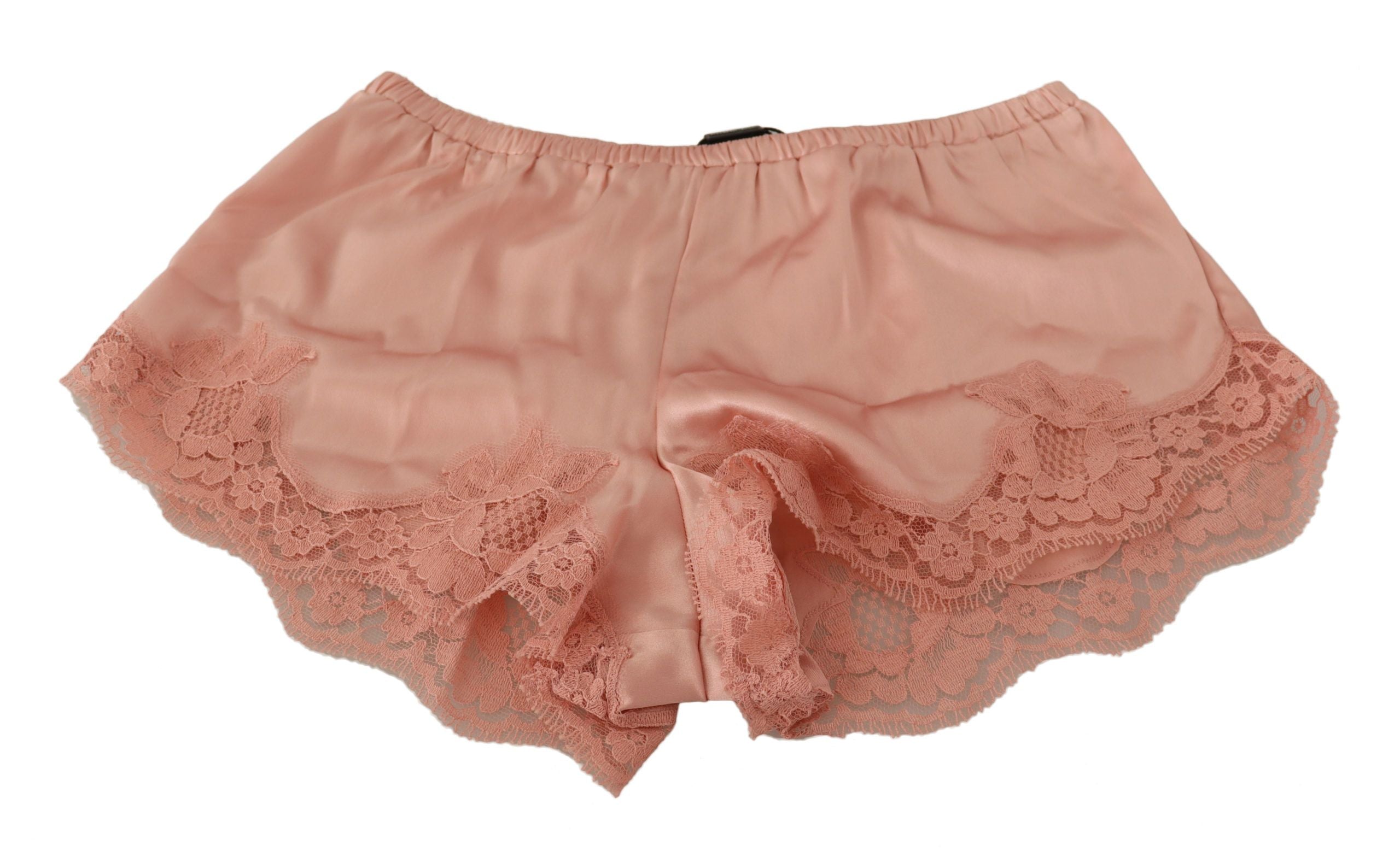 Elegant Powder Pink Silk Lace Lingerie Shorts - ventzia
