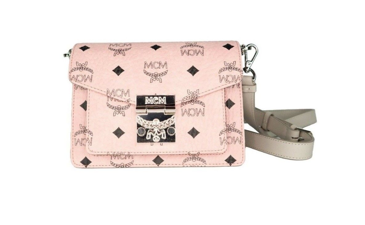 Signature Soft Pink Diamond Logo Leather Mini Flap Lock Crossbody Handbag - ventzia