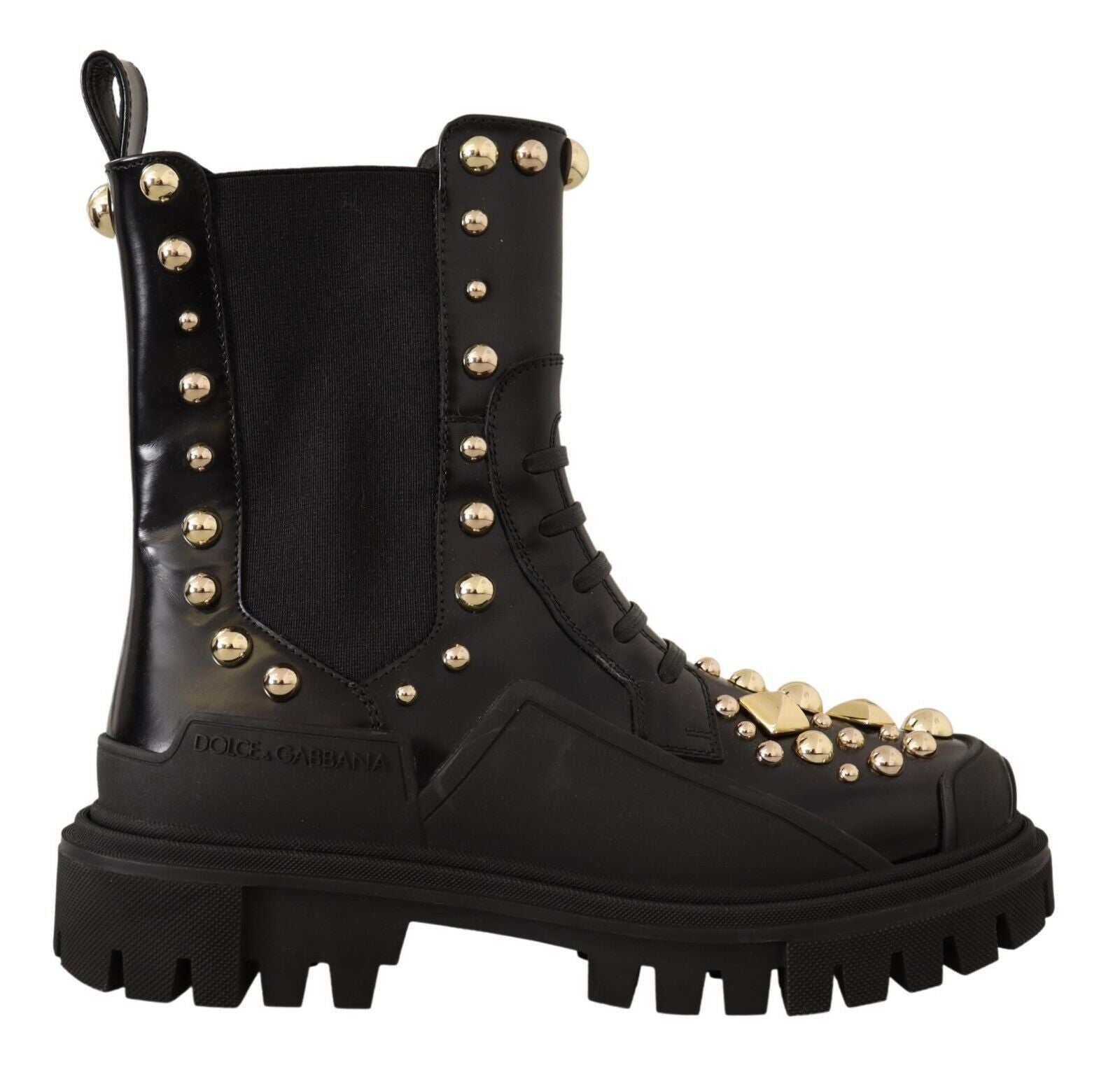 Studded Leather Combat Boots with Embroidery - ventzia