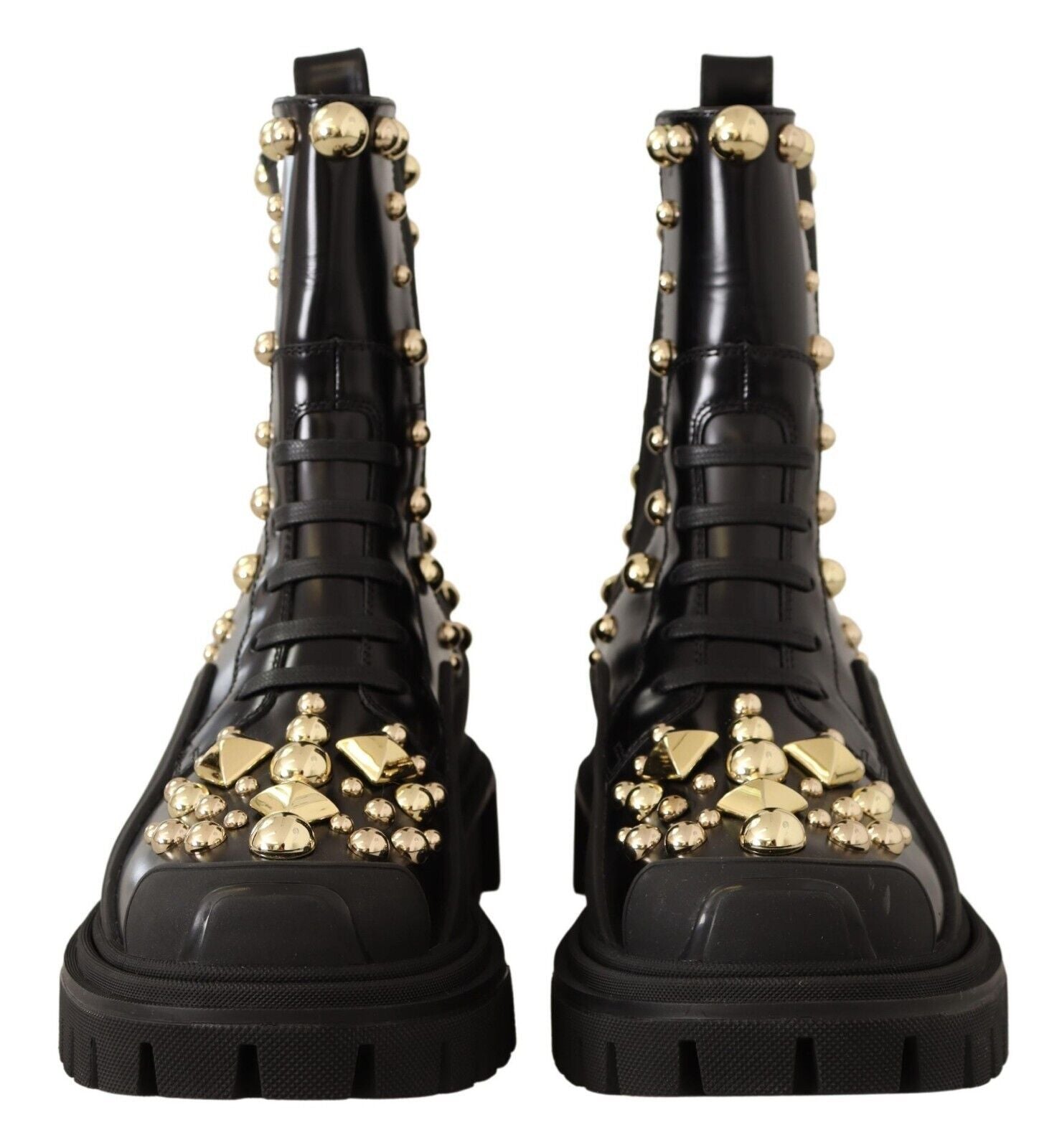 Studded Leather Combat Boots with Embroidery - ventzia