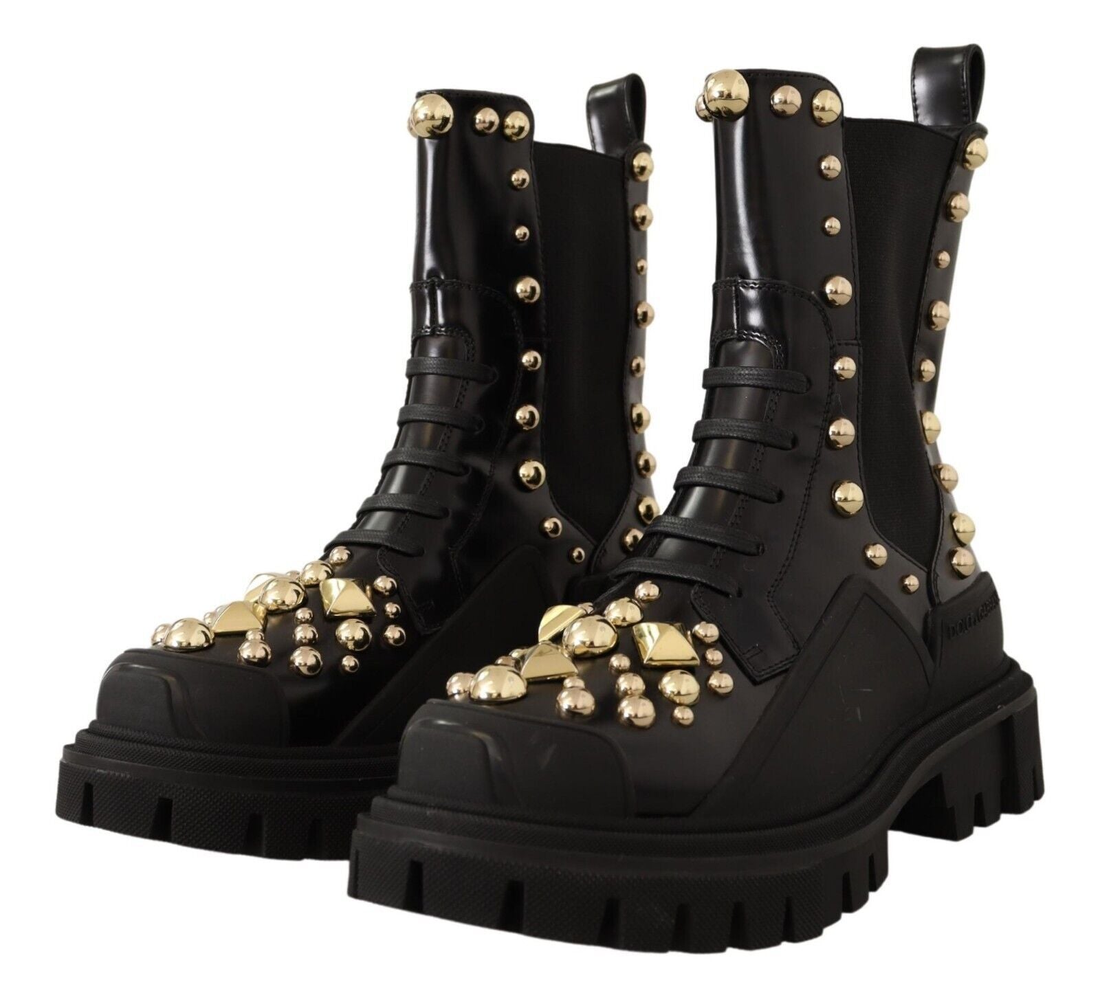 Studded Leather Combat Boots with Embroidery - ventzia