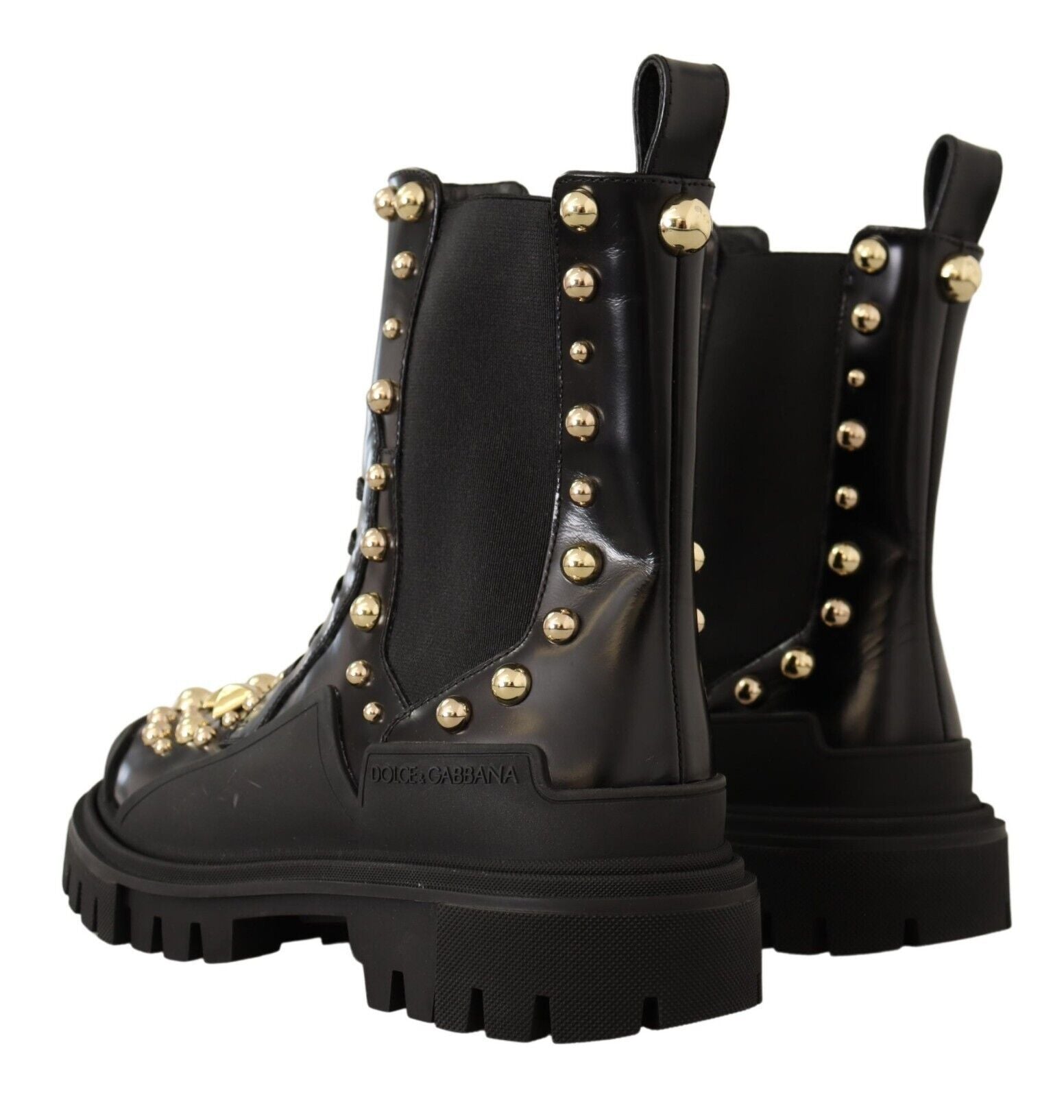 Studded Leather Combat Boots with Embroidery - ventzia
