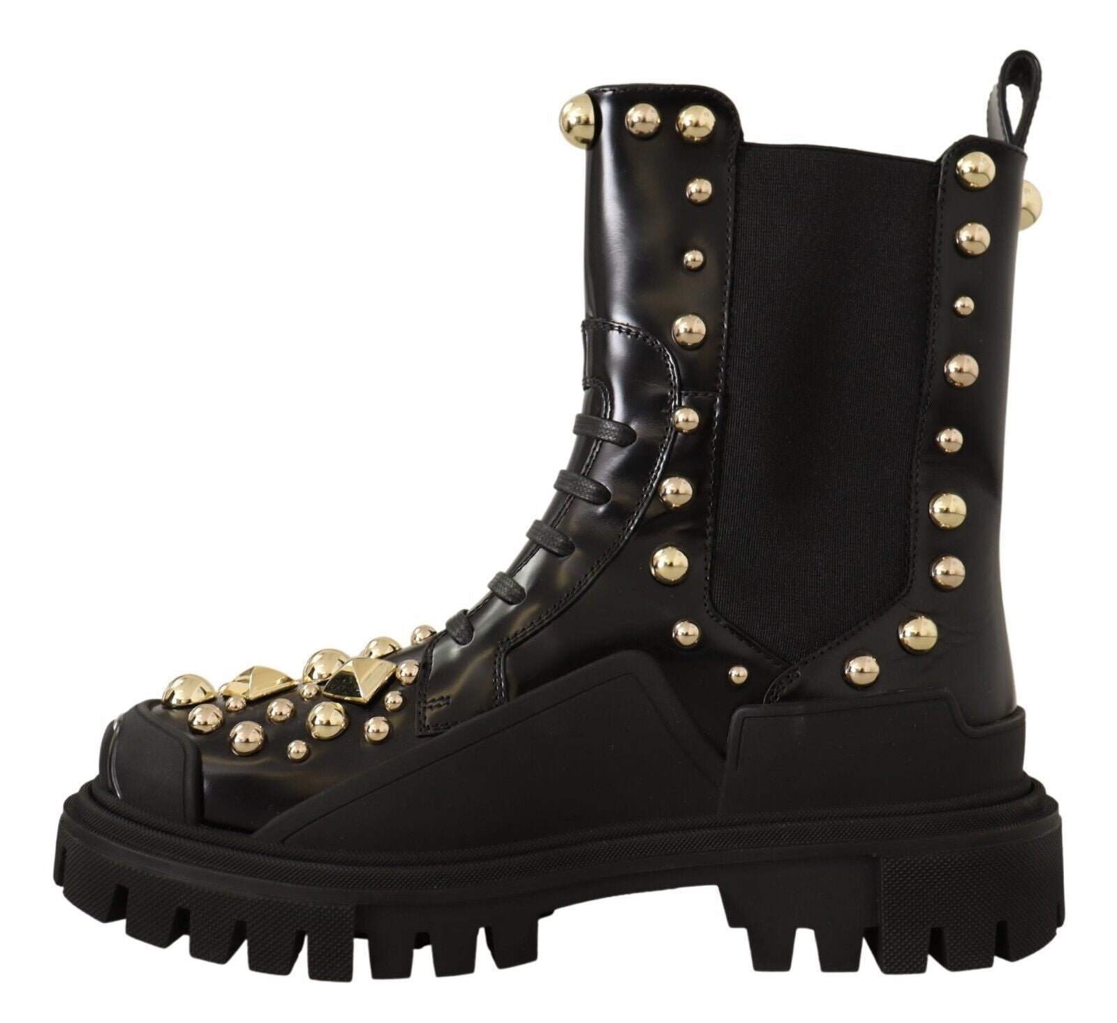 Studded Leather Combat Boots with Embroidery - ventzia