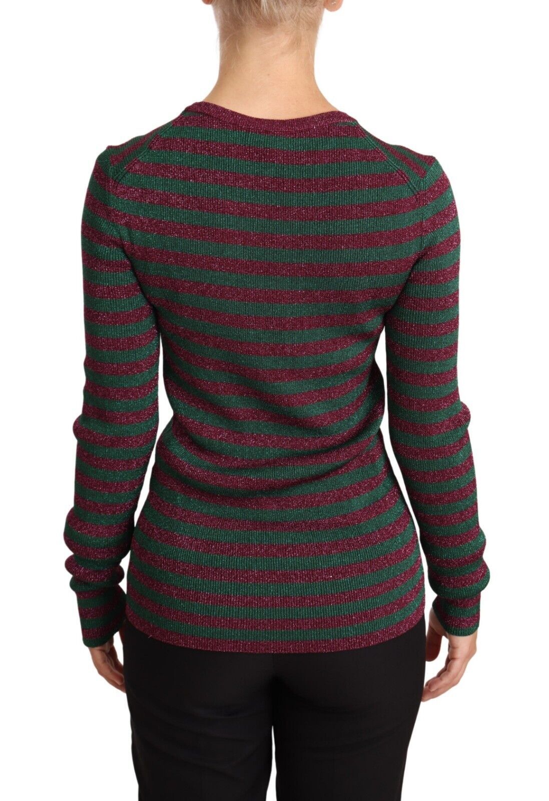 Elegant Maroon and Green Striped Crewneck Sweater - ventzia