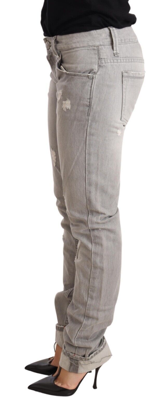 Chic Slim Fit Tattered Gray Wash Jeans - ventzia