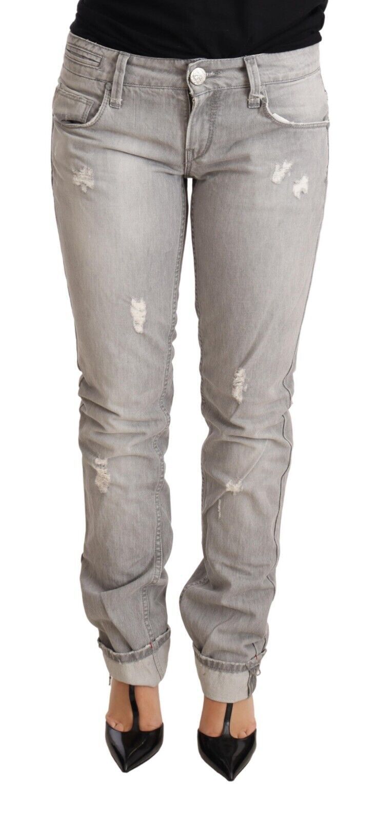 Chic Slim Fit Tattered Gray Wash Jeans - ventzia