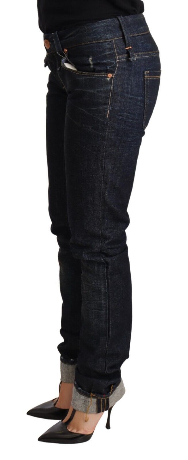 Elegant Low Waist Skinny Dark Blue Jeans - ventzia