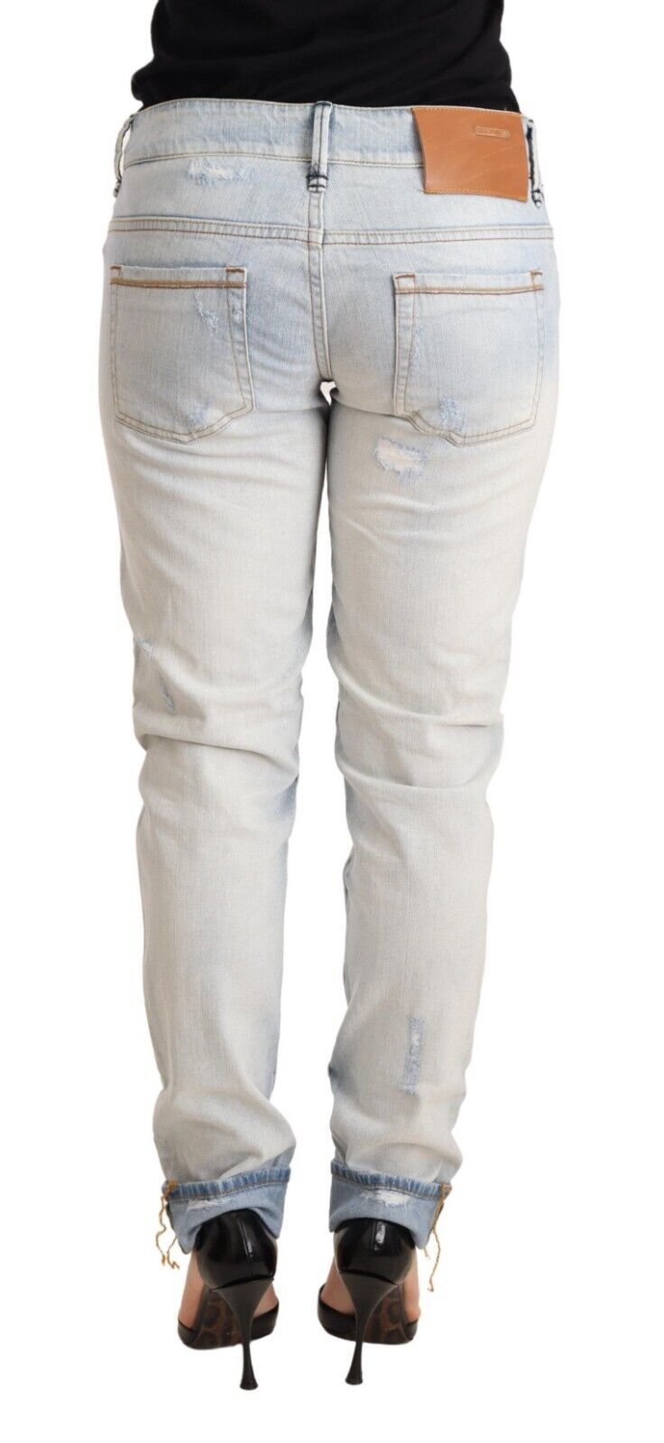 Chic Light-Blue Folded Hem Denim Jeans - ventzia
