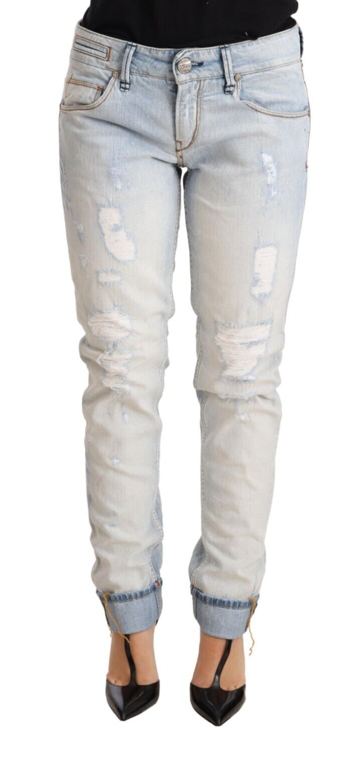 Chic Light-Blue Folded Hem Denim Jeans - ventzia