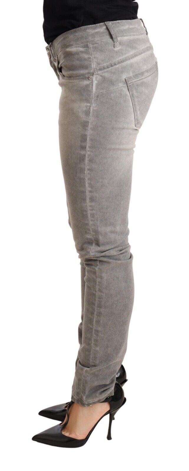 Chic Gray Washed Slim Fit Cotton Jeans - ventzia