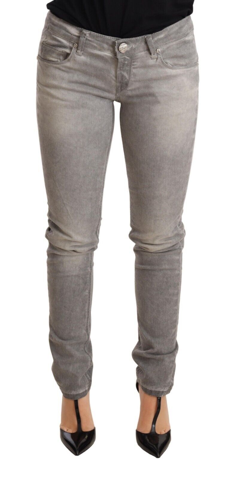 Chic Gray Washed Slim Fit Cotton Jeans - ventzia