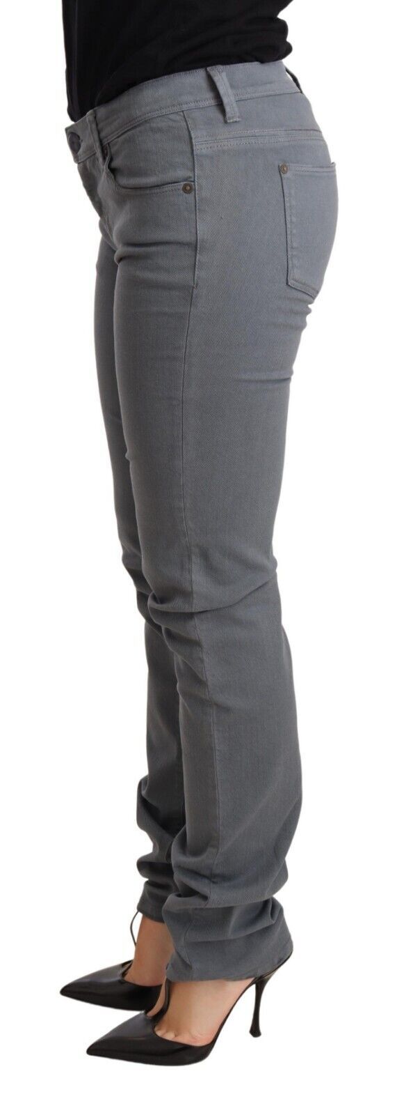 Sleek Gray Low Waist Skinny Jeans - ventzia