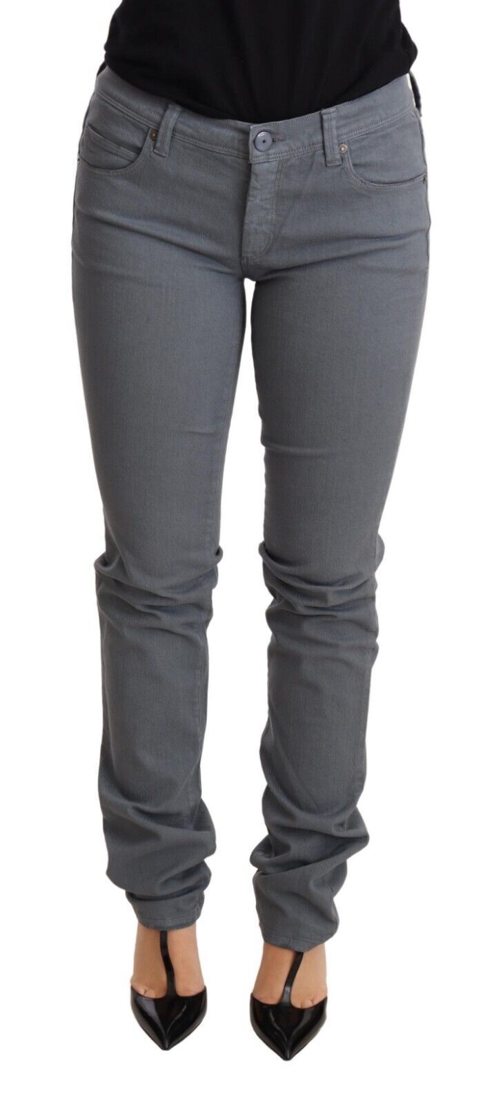 Sleek Gray Low Waist Skinny Jeans - ventzia