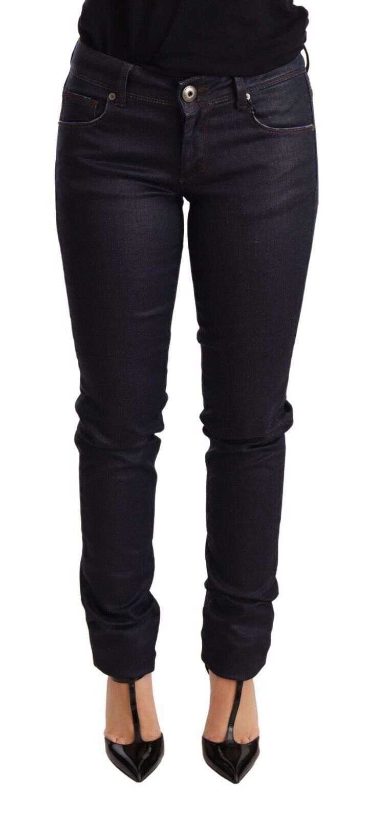 Chic Dark Blue Low Waist Skinny Jeans - ventzia